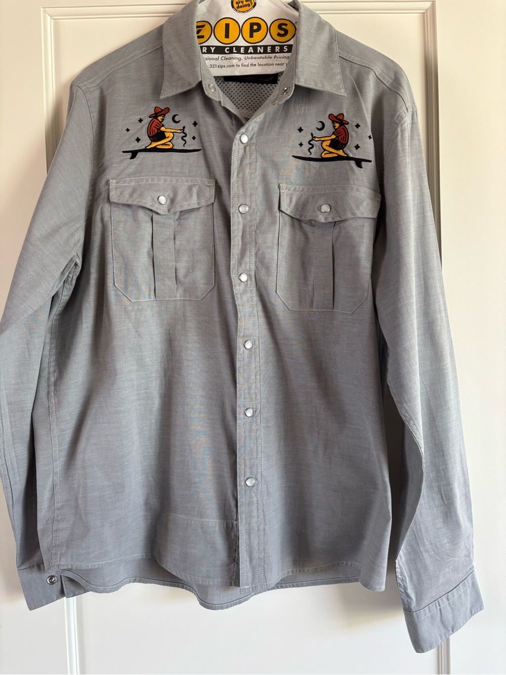 Howler Brothers Men’s Light Gray Gaucho Snapshirt Embroidered Button-Down Shirt